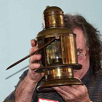 Railway Lantern Modified for Marine Use Railway lantern modified for marine use; unknown maker